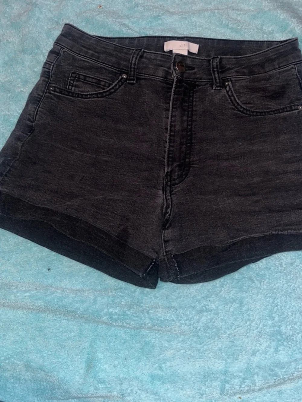 H&M Washed Black Denim High-Rise Shorts